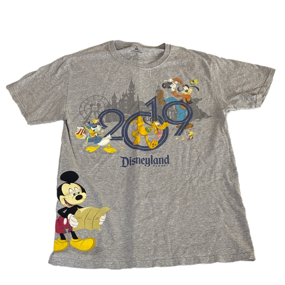 Disneyland 2019 Mickey Mouse Pluto Goofy Donald Graphic Tee Gray Size Small - Picture 2 of 7